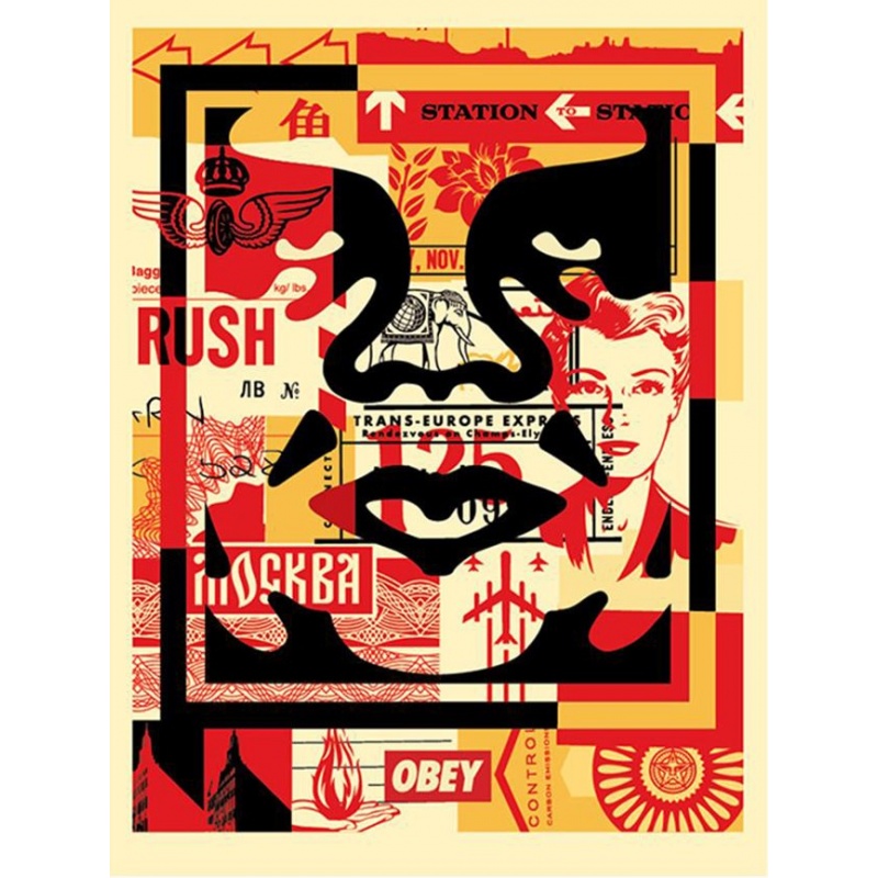 Shepard Fairey (Obey)  Face Collage milieu - Poster signé et daté - 61x46cm - 2017