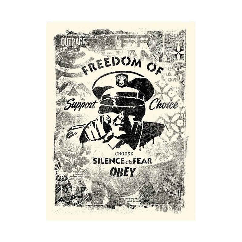 Shepard Fairey (Obey) Damaged Stencil Silence or Fear- Signée & Numérotée 400ex - 61x46cm - 2017